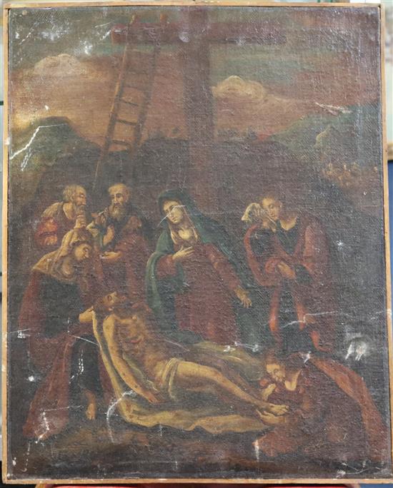 19th century Spanish School Descent from the cross 25 x 19.5in.